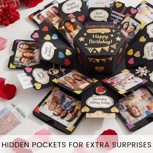Koogel Explosion Gift Box, Handmade Exploding Photo Album Preassembled Surprise Picture Pop Up Love Box with Creative DIY Scrapbooking Accessories for Anniversary Birthday Wedding