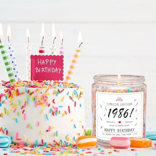 40th Birthday Decorations, 40 Year Old Birthday Gifts for Friend, Sister, Wife, Creamy Vanilla with Sprinkles Homsolver 40th Birthday Gifts for Women Ideas, 1986 Limited Edition Candle B0G1YLJYH8
