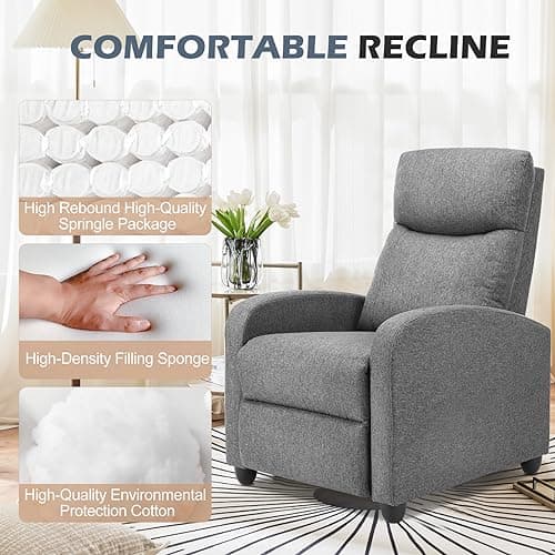 Sweetcrispy Massage Recliner Chair for Adults, Adjustable Home Theater Seating with Lumbar Support for Living Room, Modern Fabric Reclining, Grey