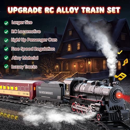 Hot Bee Train Set for Boys, Alloy Remote Control Train Sets with Steam Locomotive, Light Up Cars and Tracks, Electric Trains Set Toys for Toddler Kids, Christmas Toys Gifts for 3 4 5 6 7 8+ Year Old