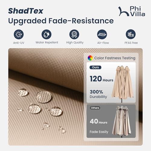 PHI VILLA 15ft Large Patio Umbrellas with Base Included, Outdoor Double-Sided Rectangle Big Market Umbrella with Stand, Outside Umbrellas for Poolside Lawn Backyard, Beige