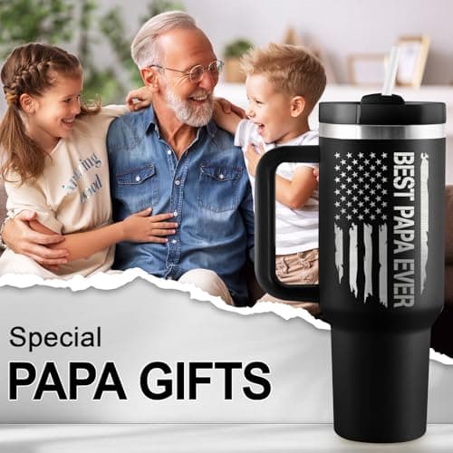 Best Papa Gifts for Fathers Day Christmas 40oz Travel Cup Insulated Tumbler with Handle & Straw ROSTANTEN Papa Gifts Birthday Gifts for Papa from Grandkids B0F5J1RJCL
