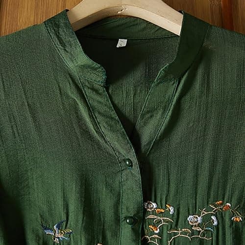 MGWTFZDL Linen Shirts for Women Summer Retro Embroidered 3/4 Sleeve Boho Peasant Tops Dressy Casual Blouses