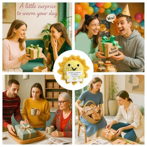 Emotional Support Sunshine with Inspiring Affirmation Card, Thoughtful Stress Relief Present, Cute Birthday Gift for Coworker Handmade Positive Energy Crochet Sun Gift for Women & Men Office Desk Decor B0FMWRB7JH