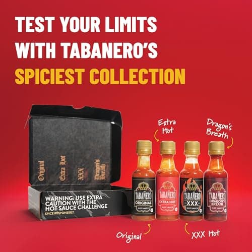 1.7 oz Mini Glass Bottles, Original, Extra Hot, XXX and Dragon's Breath, Gluten Free, All Natural, Low Sodium, Vegan, Kosher Tabañero Challenge Box, Hot Sauce Gift Set, 4-Pack B0CJYJ7KW9