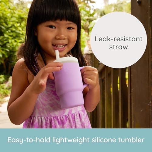 BPA-free silicone straw helps reduce spills while little ones build confidence with independent sipping Infantino My 1st Tumbler Straw Cup with Handle, 9oz, Lilac B0DF3L6CQ1