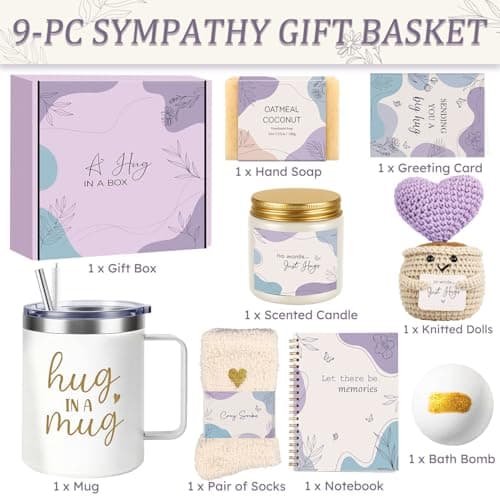 Giftota Sympathy Gifts Baskets for Women – Hug in a Box Care Package Sympathy Gifts for Loss of Loved One, Miscarriage Gift, Sorry Your Loss, Memorial Condolences Grief Bereavement Present for Loss