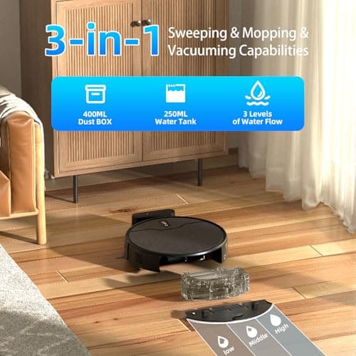 Robot Vacuum and Mop Combo, Robot Vacuum Cleaner, 6 Cleaning Modes, Large Capacity Water Tank Dustbin, Self-Charging, WiFi/App/Alexa, Ideal for Hard Floor, Carpet, Pet Hair