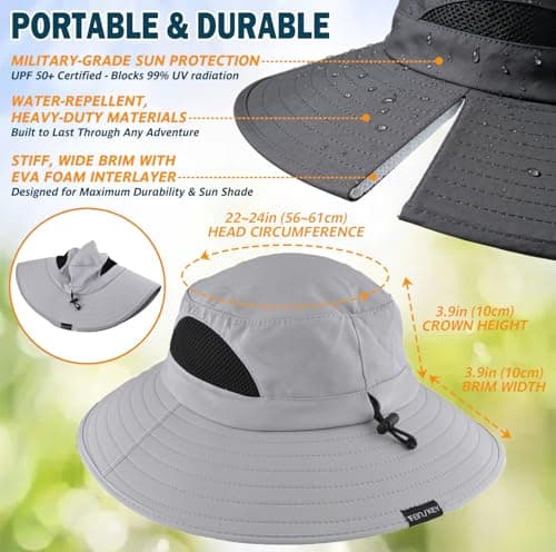 EINSKEY Wide Brim Sun Hat, UPF 50+ UV Protection Waterproof Packable Bucket Hat for Men & Women, Fishing Hiking Beach Garden