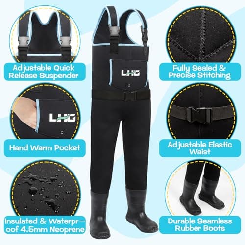 LHG Waders for Kids Waterproof Neoprene Chest Waders Insulated Hunting Fishing Youth Waders for Boy Girl