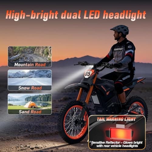 Malzahar Electric Dirt Bike for Teens Adults, 3500W, 40MPH & 60 Miles Electric Motorcycle, 48V/23.4AH Removable Battery, Hydraulic Brakes & Full Suspension, Mountain Off-Road E Dirt Bike for Age 13+