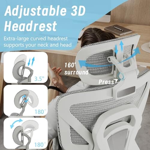 Ergonomic Office Chair with Footrest, High Back Mesh Computer Chair with Lumbar Support, 5-Level Backrest Height, 4D Flip-Up Arms for Home & Gaming Desk (Gray Mesh 3-Zone Lumbar Support+4D Armrest)