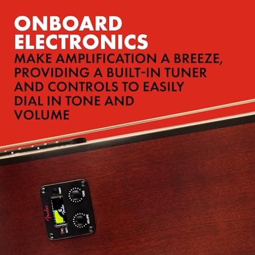 Fender FA-25CE Dreadnought Acoustic Electric Guitar, Beginner Guitar, with 2-Year Warranty, Includes Built-in Tuner and On-Board Volume and Tone Controls, Comes with Free Lessons, Natural