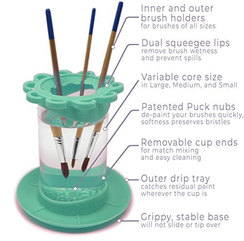 Non-Spill Paint Water Cup & Brush Cleaner, Brush Holder, Squeegee Lips & Drip Tray, Acrylic, Watercolor, Art Supplies Paint Puck Ultimate Rinse Cup Paint Brush Cleaner, Mug (4 in), Green B07XVR2K3B