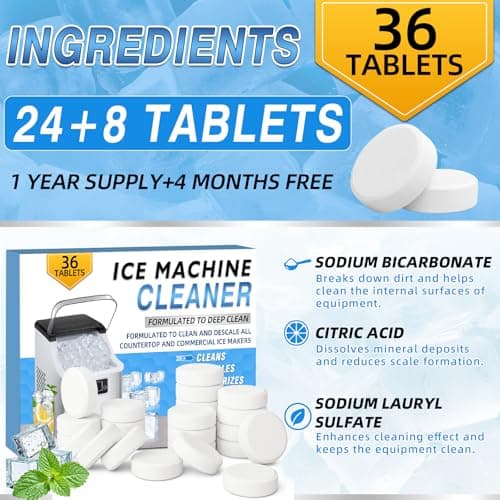 Ice Machine Cleaner Tablets Descaler (36 Pack) – Portable Ice Maker Cleaner, Nickel Safe Scale Remover Compatible with Countertop and Nugget Ice Maker, Remove limescale, Odor-Free, Crystal Clear Ice