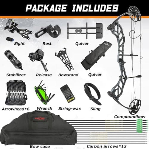 AMEYXGS Archery E8 Compound Bow Set for Adults and Teens RTH Hunting and Target Practice 19”-30” Draw Length,19-70 Lbs Draw Weight,up to IBO 320 fps,Limited Life-time Warranty