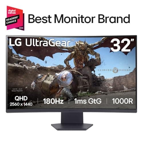 LG 32GS60QC-B Ultragear 32-inch Curved Gaming Monitor QHD (2560x1440) 180Hz 1ms 1000R AMD FreeSync HDR10 HDMIx2 DisplayPort Borderless Design Black Stabilizer DAS Crosshair FPS Counter - Black