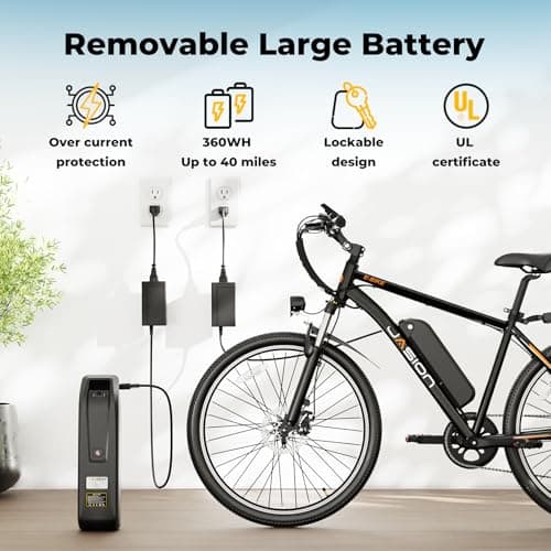Jasion EB5 Electric Bike for Adults with Peak 1000W Brushless Motor, 40Miles 20MPH Commuting Electric Mountain Bike with 360Wh Removable Battery, 7-Speed, 26" Tires and Front Fork Suspension