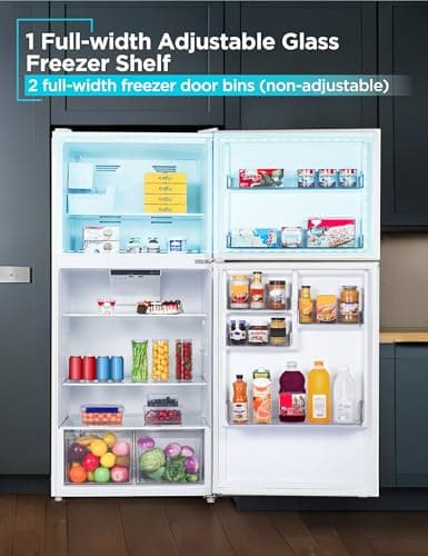 BLACK+DECKER 20.1 Cu. Ft. Top Mount Refrigerator with Ice Maker, 2-Door Refrigerator with Top Freezer, Freezer with Icemaker and Adjustable Temperature Control, BR2010JIMW, White