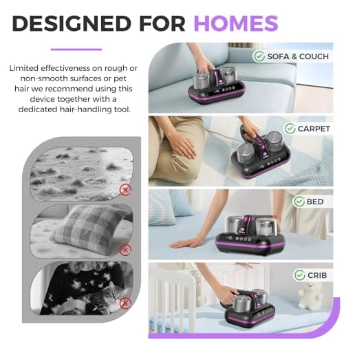 Mattress Vacuum Cleaner - 5-in-1 Cordless Bed Vacuum Cleaner, Powered by Ultrasonic Technology, 16Kpa Strong Suction,Low Noise,Suitable for Dust, Pet Hair, Etc - Grey