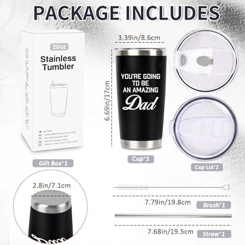 New Dad Gifts For Expecting Dad to be Father’s Day First Time Gifts 20oz Black Insulated Stainless Steel Tumbler Cup Birthday Baby Shower Gender Reveals Presents Christmas Gift Ideas