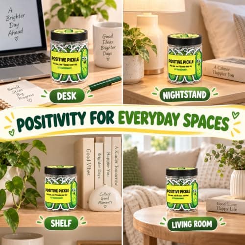 60 Positive Pickle Cards Jar, Stocking Stuffers, Xmas Christmas White Elephant Gifts for Teenage, Women, Adults, Mom, Teachers, Sisters, Friends, Teen Girl Gifts Trendy Stuff