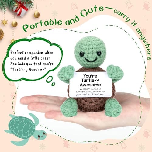 Mini Funny Turtle Birthday Gifts for Women Men Christmas, Retirement Bosses Day Gifts, Inspirational Small Animals Cute Stuff Things, Handmade Emotional Positive Crochet Turtle Decorations