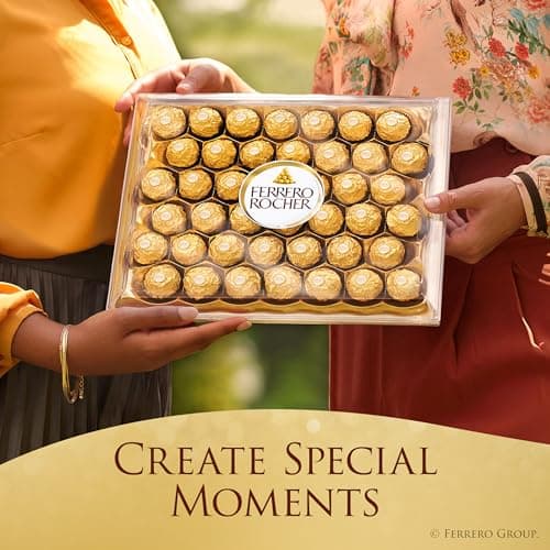 Individually wrapped hazelnut chocolate, gourmet chocolate candy for gifting a sweet treat or snacking Ferrero Rocher Chocolate Candy, Hazelnut Milk Chocolates, 42 Ct, 18.5 oz B07W738MG5