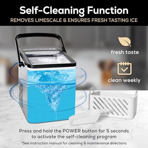 Igloo Handled Portable Ice Maker with Scoop- Ice Maker with LED Control Panel & 1 Quart Water Tank-Ice Cube Maker Produces 26 Lbs of Ice in 24 Hours with 9 Large or Small Cubes In 7 Minutes- Stainless