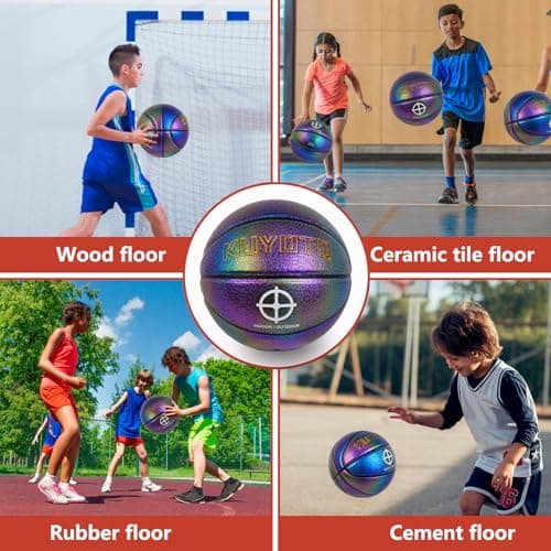 KUYOTQ Kids Youth Women Basketball - Shiny Purple Leather Size 3/4/5/6 - 22/25.5/27.5/28.5" Dazzle Textured Basketball for Boys and Girls (Deflated, Without Pump)
