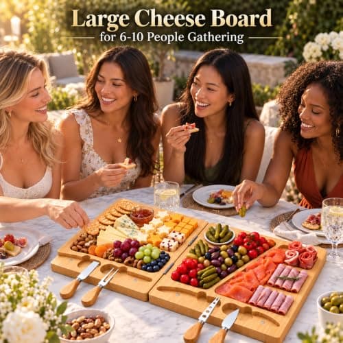 Charcuterie Board Gifts for Women: Bamboo Folding Cheese Board with Knife Set - Unique White Elephant Gift, Birthday Party House Warming Gift for Housewife