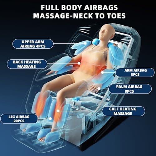 HealthRelife 4D Massage Chair Full Body Zero Gravity Recliner - 55“ SL-Track,15 Auto Modes,11 Massage Technique,40 Airbags Massage,with Yoga Stretch,APP Control,Shiatsu Foot Massage(Black)
