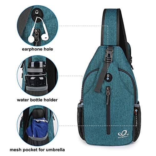 WATERFLY Crossbody Sling Backpack Sling Bag Travel Hiking Chest Bags Daypack (Teal blue) B07WNM894Y