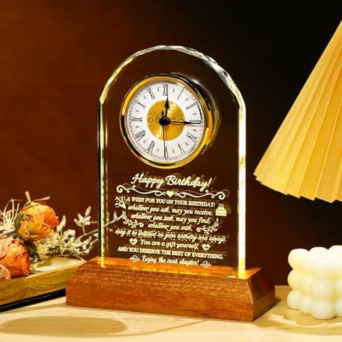 Unique Birthday Keepsake, Wooden LED Light Base, Presents for Daughter Son Mom Dad Granddaughter Friends, Home Office Decor Arikyrist Happy Birthday Gifts for Women Men Glass Quartz Clock for Him Her B0GJ4XSTVF