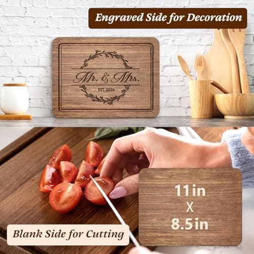 Engraved with "Mr. and Mrs. EST. 2026"- Mr and Mrs/Wedding/Engagement Gift for Newlyweds Bride and Groom, 11" L x 8.5" W Craftique Wedding Gifts for Couples 2026, Bridal Shower Gifts-Cutting Board B0FQ579CB9