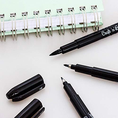 Craft 'n' Beyond Calligraphy Brush Pens Pack of 3 Small, Medium and Large Markers for Hand Lettering, Art Drawing, Sketching, Scrapbooking, Writing, Journaling - Beginner Kit with Fadeproof Black Ink
