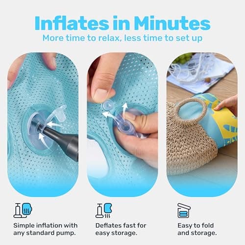 SLOOSH Inflatable Pool Floats Raft - XL Fabric Covered Pool Mat Lounger Floaties for Adults, Ultra Comfort Inflatable Water Float with Headrest for Beach Lake Swimming Pool 68"X34" (Light Blue)