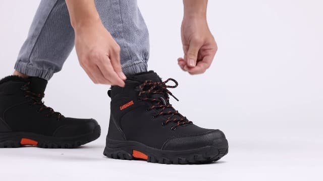 CARENURSE Mens Snow Boots Winter Warm Fur Lined Shoes Non-Slip Insulated Hiking Boot