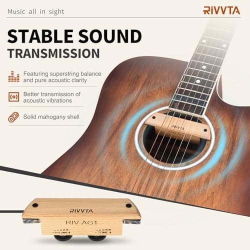 RIVVTA Acoustic Guitar Pickup Guitar Pickups Acoustic Pickup with Volume Tone Control for Standard Steel String Acoustic Guitars(Natural Beech)