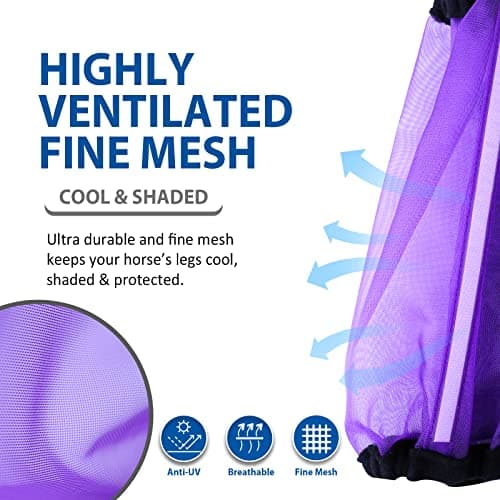 CareMaster Universal Size Horse Leggings Fine Mesh Horse Fly Boots Greatly Reduce Stomping Breathable Horse Boots Leg Wraps (Set of 4) Purple
