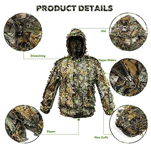 Ghillie Suit Outdoor Leafy Suit for Hunting Super Lightweight Hooded Camouflage Including Clothes Gloves Face Mask and Bag