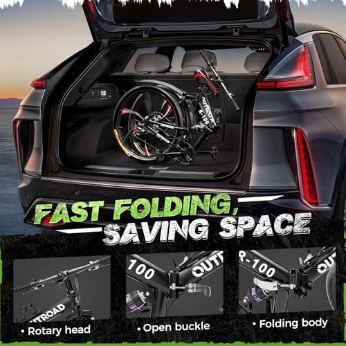 Outroad 26 Inch Folding Mountain Bike, 21 Speed Full Suspension High-Carbon Steel MTB Foldable Bicycle, Dual Disc Brake Non-Slip Folding Bikes for Adults/Men/Women, Black, Orange and Green