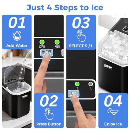 OSTBA Countertop Ice Maker Machine, Portable Ice Maker Makes 9 Bullet Ice Cubes in 6 Minutes, 26Lbs/Day Ice Makers Countertop with Self-Cleaning, Compact Mini Ice Maker for Home Kitchen RV Party