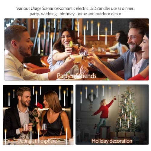 kakoya Flameless Floating Candles with Wand，20 Pcs Magic LED Hanging Taper Candles，Flickering Battery Operated Taper Candle with Wand Remote for Halloween Decorations Best Gift（White） B0C452J5HT