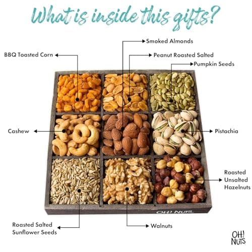 Oh! Nuts 9 Variety Nuts Gift Basket - Healthy Gift Baskets - Gourmet Assorted Nuts Tray - Gift Box for Holiday, Movie Night, Corporate, Families - Gift Ideas for Men and Women B075FWZKWS
