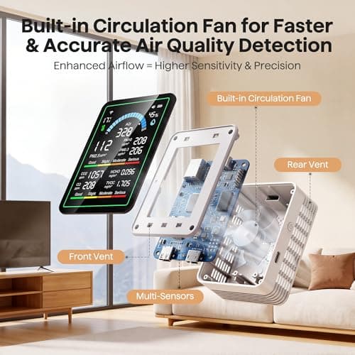Air Quality Monitor Indoor, 10 in 1 Portable Smartair Quality Tester for CO2 | CO | TVOC | HCHO | Temp | AQI | PM0.3-1 Detection Suitable for Home, Cars, Plants, Pets and Hotels -White