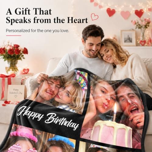 Ships Next Day Custom Blanket with Picture Text Personalized Throw Blanket Photo Collage Blankets Customized Birthday Gifts for Couple Girlfriend Boyfriend Family Kids Friends Pet B0DGFW5HP4