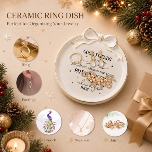 Jewelry Tray with Bow - Good friends are like stars - Gifts for Friends, Bestie, BFF, Sisters - Decorative Trinket Dish - Birthday Gift for Women - Friendship Gifts - Sentimental Keepsake B0GXKCKVR7