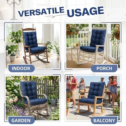 1 Pack Patio Chair Cushion, Rocking Chair Cushion Overstuffed Seat Back Cushion Pad for Outdoor Indoor, Navy Blue