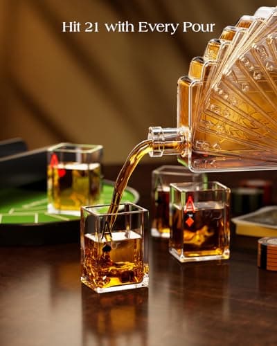 Kollea Blackjack Whiskey Decanter Set, 37.2 Oz Casino Style Decanter with 4 Glasses, Liquor Dispenser, Funny Birthday Gifts for Men Dad, Him, Boyfriend, Poker Game Night Essentials, Bar, Party Decor